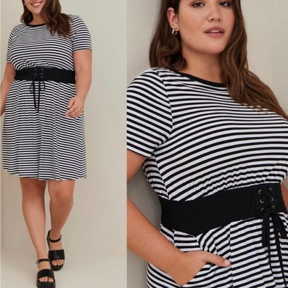 NEW Torrid Black White Striped Jersey Smocked Waist T-Shirt Dress Plus Size 4X - Picture 2 of 12